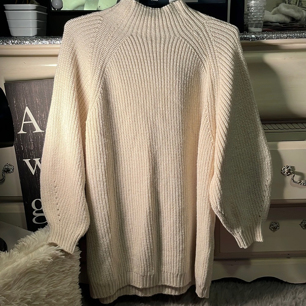 Knitted sweater dress creame brown color size Small NEVER WORN